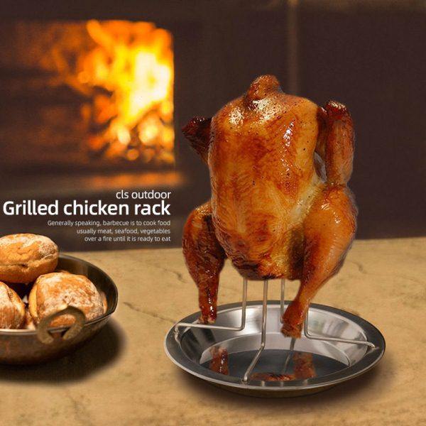 不锈钢烤鸡盘带接油底盘加厚烧烤架叉鸡挂架烘烤不粘烤鸡盘烤鸡架