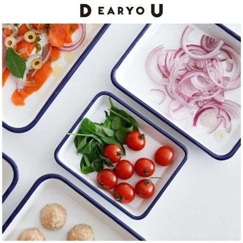 日本进口野田月兔印珐琅烤盘蓝边烘焙工具厨房平盘家用搪瓷备菜盘