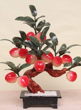 玉石蟠桃黄玉12仙桃子树玉器盘景家居饰品摆件寿桃创意工艺品