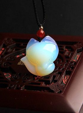 蛋白石小狐狸项链时尚款狐狸挂坠吊坠男女款魅力水晶狐狸饰品项坠