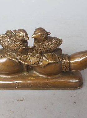 纯铜鸳鸯毛笔架 办公室高档家居装饰品文房四宝笔架铜器摆件