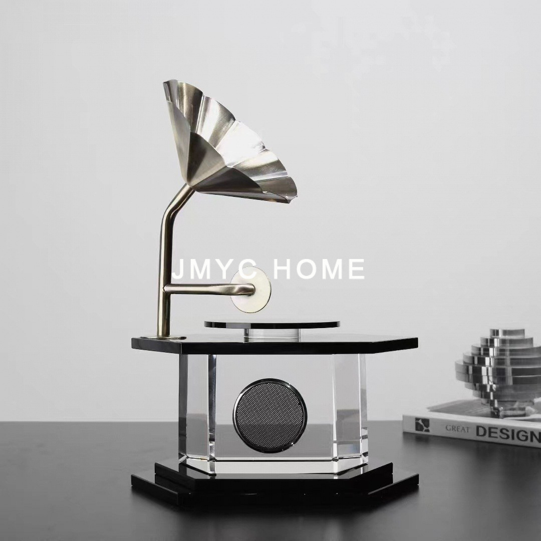 轻奢高档水晶留声机装饰品样板房电视柜酒柜家居软装客厅桌面摆件