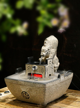 客厅桌面流水小摆件玄关禅意x吸水兽前台招财循环流水装饰开业送