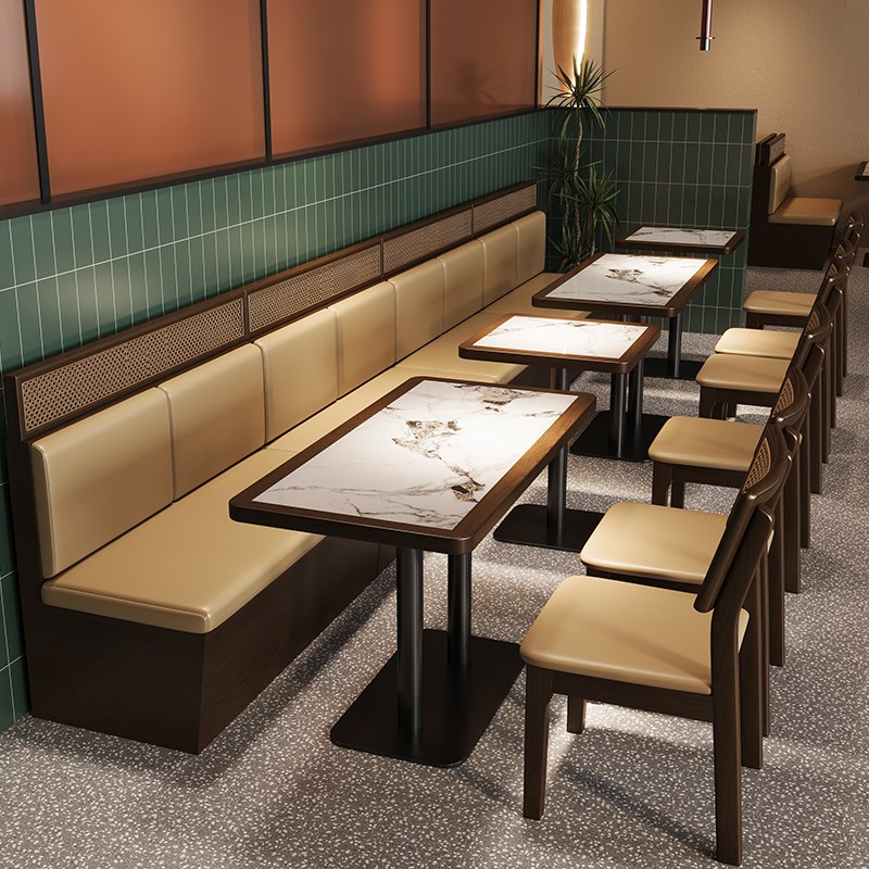 茶楼靠墙卡座沙发桌椅组s合西餐厅饭店餐饮店家具火锅店餐桌商用