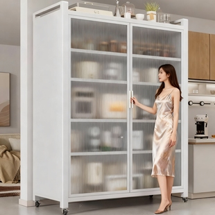 钢制厨房置物架落地多层对开门收纳柜多功能防尘餐边橱碗柜储物柜