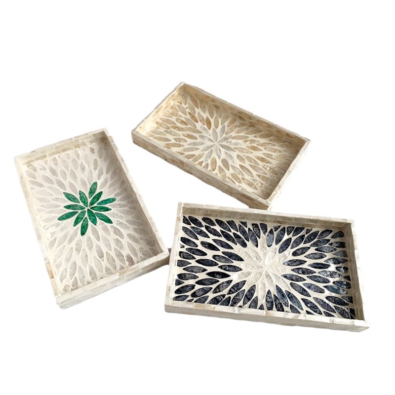 彩色贝壳盘酒店咖啡厅餐厅水果点心盘收纳置物盘家用茶几盘长方形