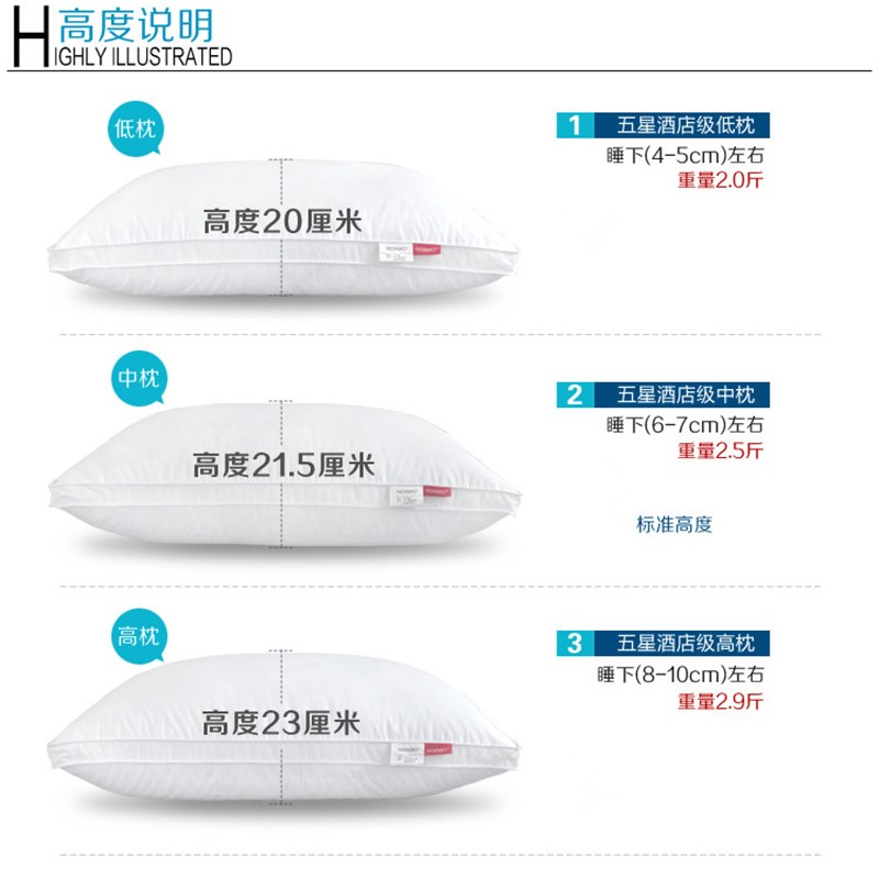 枕头枕芯一对五星级酒店可水B洗羽丝绒枕头单人全棉护颈枕