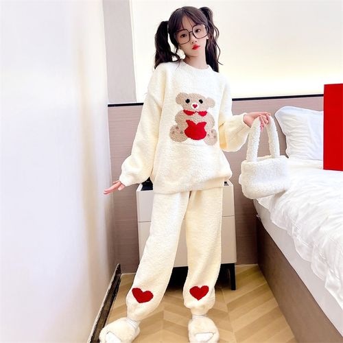 冬季儿童睡衣加厚半边绒卡通洋气女童套装休闲保暖法兰绒家居服潮