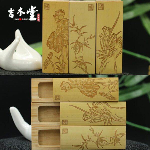 吉木堂定制名家竹根雕留青竹刻牙签盒荷花兰花竹子手工雕刻艺术