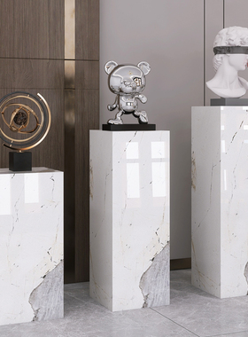 大理石底座玄关落地摆件装饰客厅轻奢花架电视柜旁雕塑石墩展示台