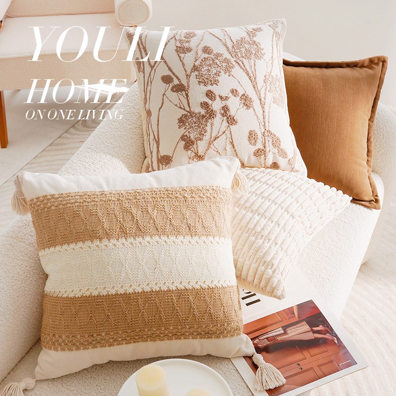 奶油色棕色中古约法式简约抱枕套法式高级感客厅沙发靠枕靠垫飘窗