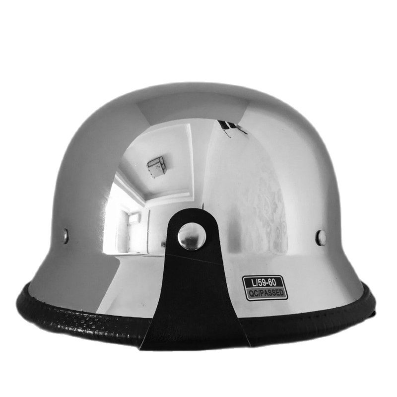 电镀四季男士防护头盔德式执勤头盔电动车半盔男女成人个性送眼镜