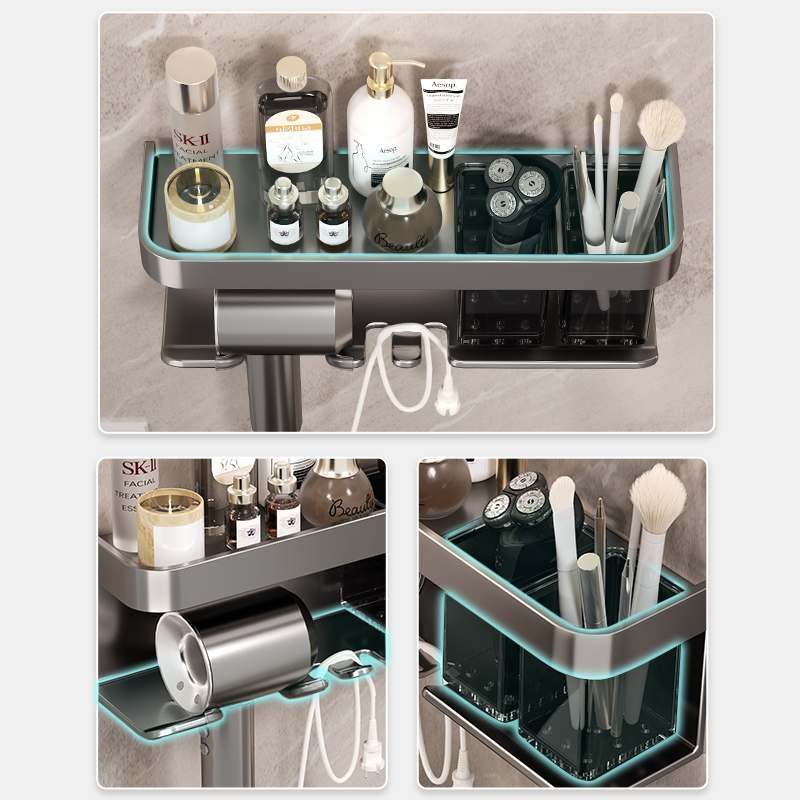 吹风机置物架免打孔化妆室壁挂式吹风机F浴室支架吹风机收纳层架