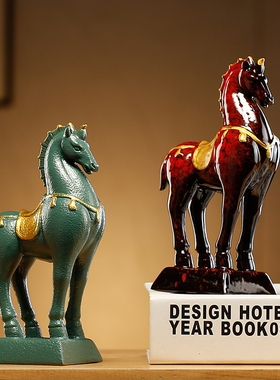 新中式摆件博古架工艺品家居禅意酒柜H小马陶瓷马饰品客厅玄关软