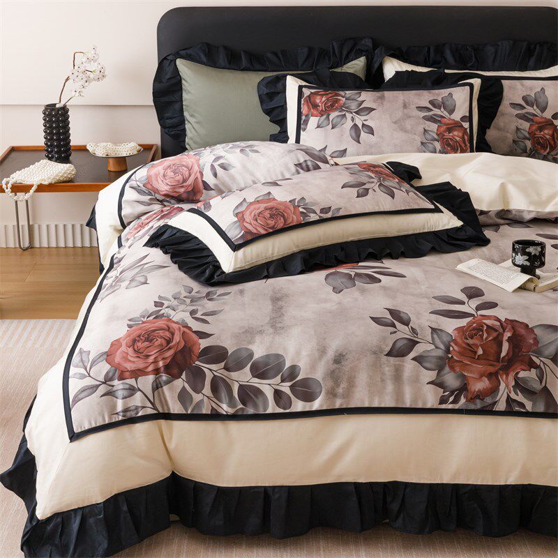 法式复古风长绒棉四件套全棉2x025新款床单印花被套床笠床上用品