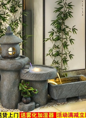 新中式庭院装饰水景观摆件加w湿器阳台鱼池假山流水喷泉室内外造