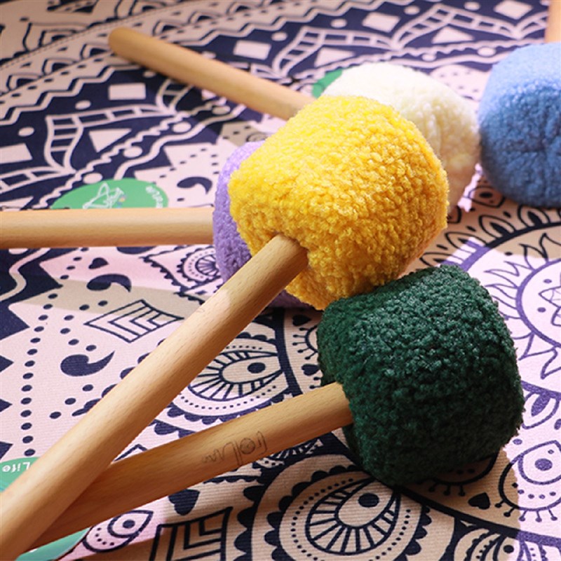 七彩羊毛毡敲棒颂钵棒彩色音钵棒FOL鼓槌棒铜锣敲棒一套直供