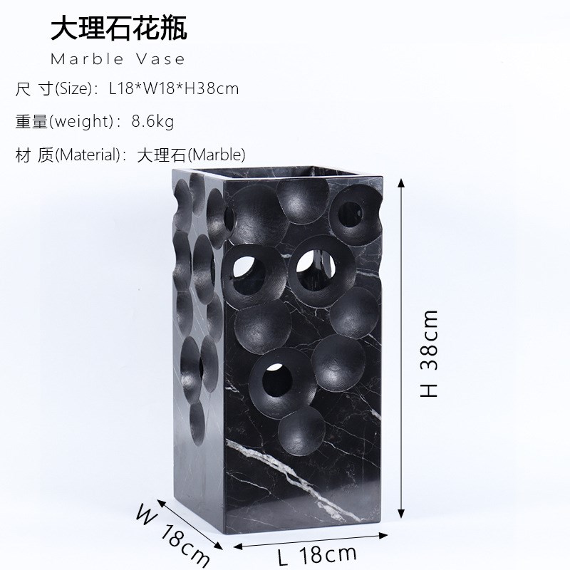 样板房酒店民宿客厅电视柜桌面软装饰品摆件天然大理石大口径花瓶
