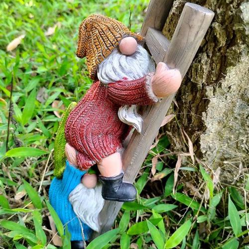 小矮人爬楼梯树脂工艺品花园庭院装饰摆件侏儒精灵阳台园艺可爱