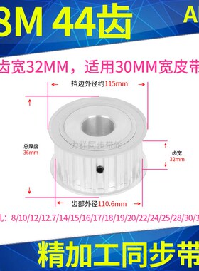 同步带轮S8M44齿A带宽30内孔14 15 17 19 20 22 24 25 2830同步轮
