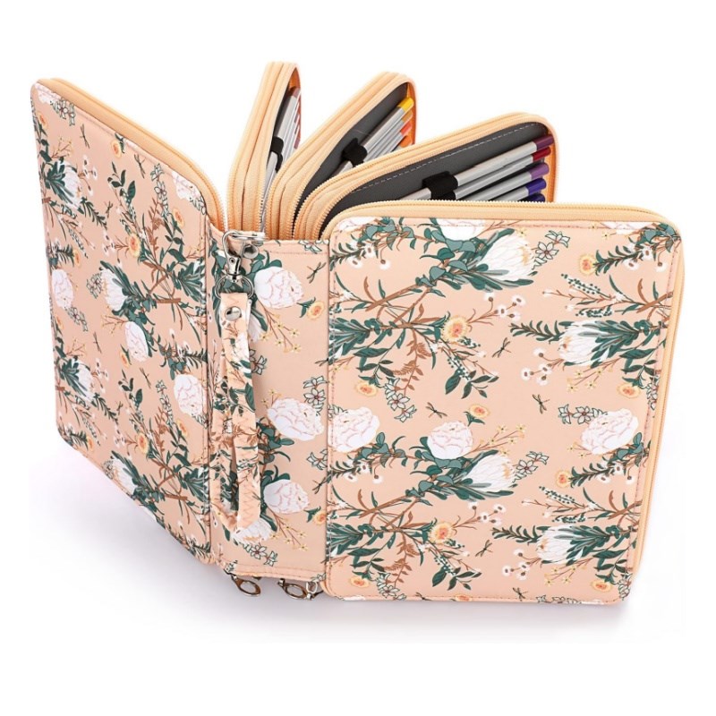 插槽200色大容量印花多色铅笔素描笔学生文具包美术绘画收纳笔袋