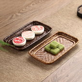 大漆长方果碟竹编点心盘茶点盘小竹筐馒头面包干果编织篮收纳篮子