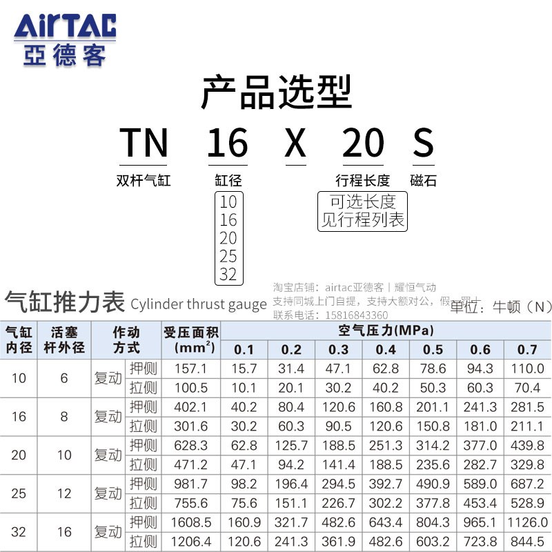 亚德客双轴双杆气缸TN10/16/20/25/32X10x15x20x30x40x50X60X75S