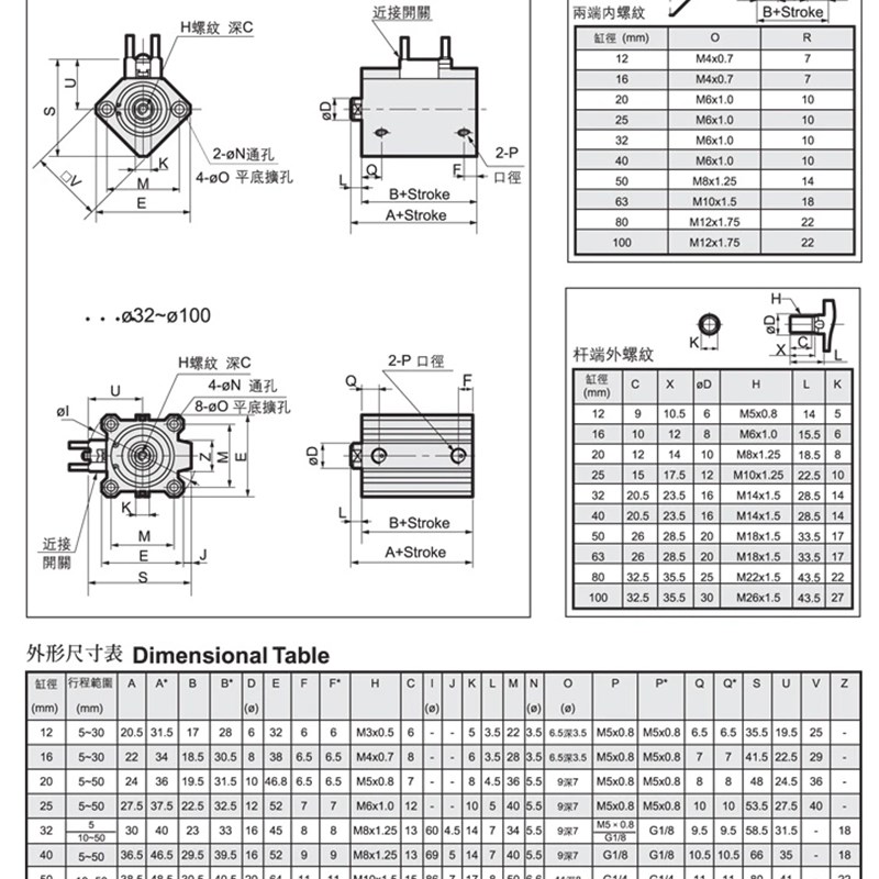 优力克薄型气缸UCQ2B/UCDQ2B32-5/10/15/20/25/30/35/40/45/50-M