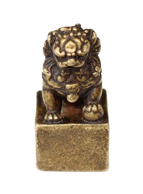 实心纯铜小狮子雄狮北京狮中式仿古玩铜器天道酬勤印章小动物摆件