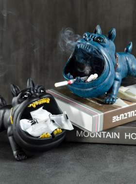 恶犬钥匙收纳盒摆件玄关客厅装饰品桌面茶几收纳多功能创意烟灰缸