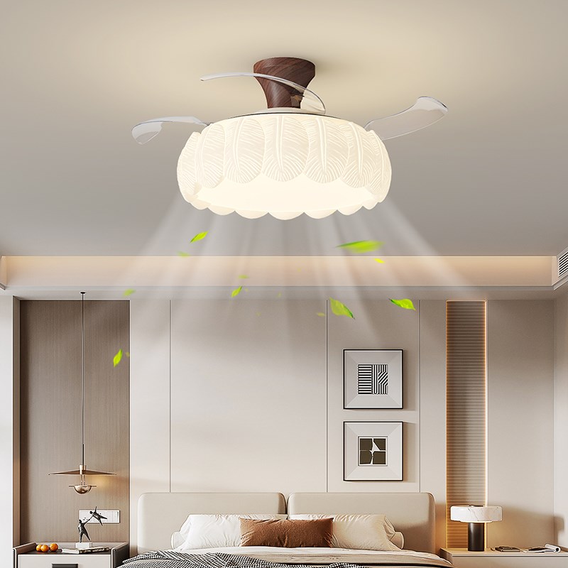 中古风卧室风扇灯2025新款羽毛餐厅吸顶灯奶油隐形变频电风扇吊灯