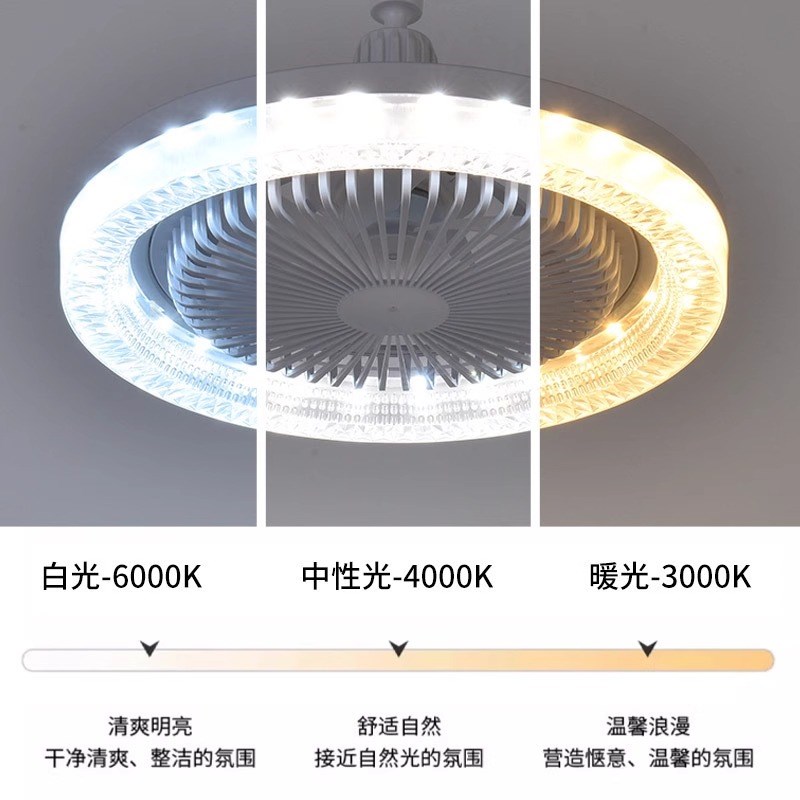 2025新款家用LED三色风扇灯客厅卧室吸顶E27螺口遥控灯泡一体风扇