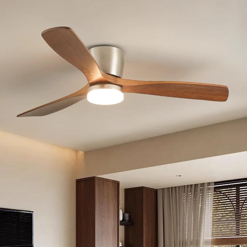 中古复古客厅风扇灯北欧实木吊扇灯家用卧室变频餐厅低楼层吸顶灯