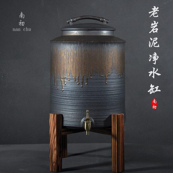南初 鎏金水缸老岩泥储水罐饮水净水过滤带龙头茶室家用储水器
