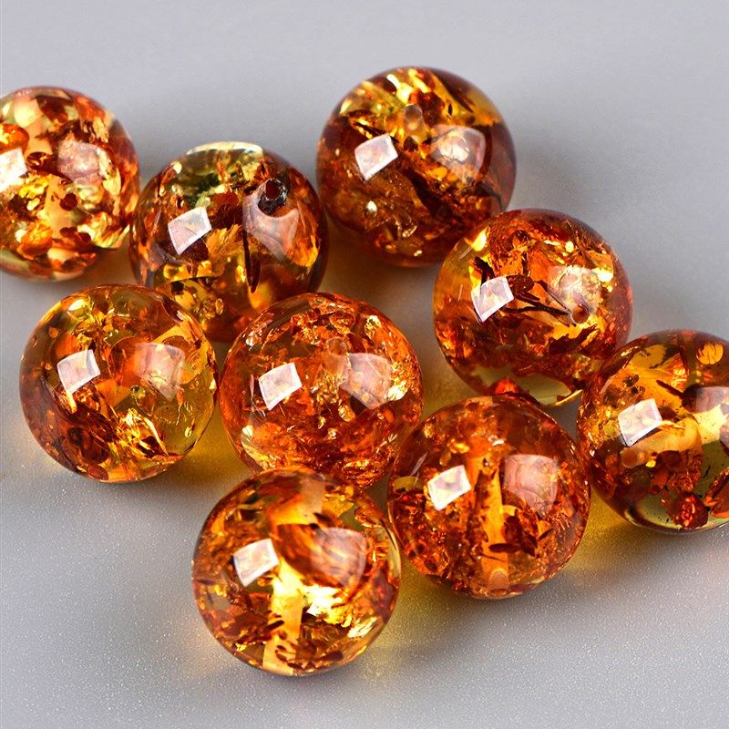 天然琥珀蜂蜡花琥珀松珠圆珠单珠手链项链配件DIY手工手链材料