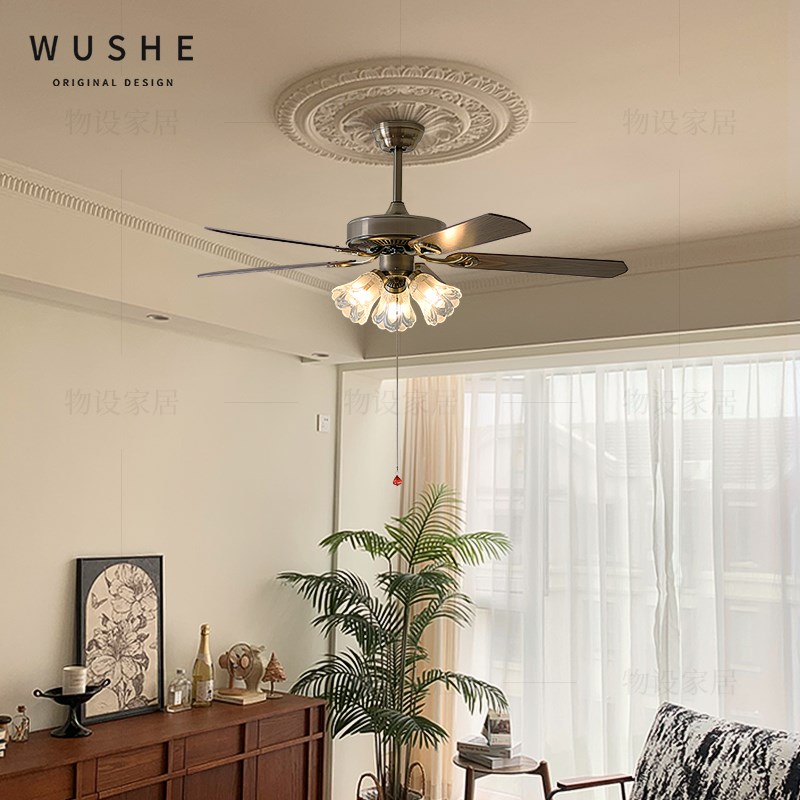 哈维法式中古智能变频餐r厅风扇灯中古风卧室灯美式复古客厅吊扇