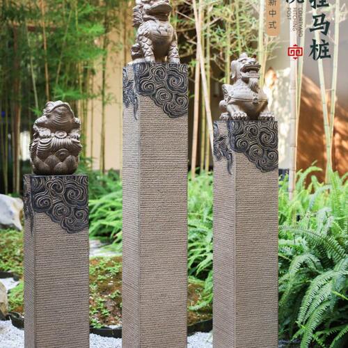 新中式拴马桩貔貅麒麟仿古石雕庭院花园装饰布置小院复古造景摆件