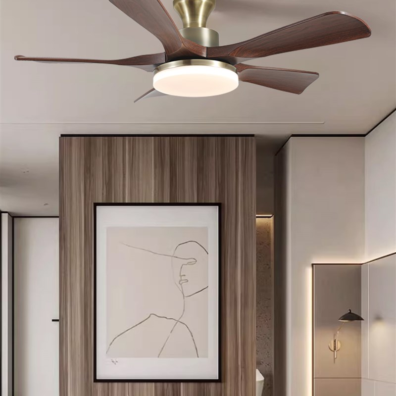 中古风扇灯北欧客厅灯法式覆古大扇叶静音胡桃木色餐厅电扇吊灯
