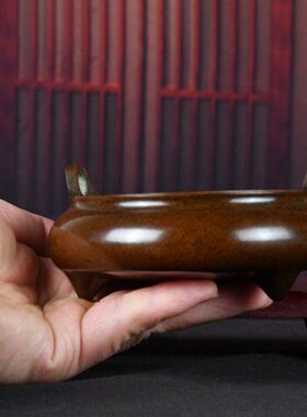 纯铜圆肚矮腹蛐耳炉大号仿古大明宣德檀香炉家居室内招财供佛摆件