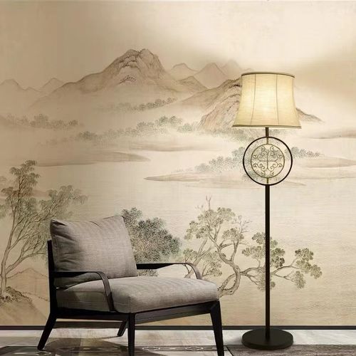 2024年新款中式壁纸电视背景z墙纸复古风壁布山水画墙布仿刺绣壁