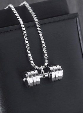 旋动杠铃项链健身哑铃钛钢男士项链不锈钢吊坠饰品嘻哈小众首饰