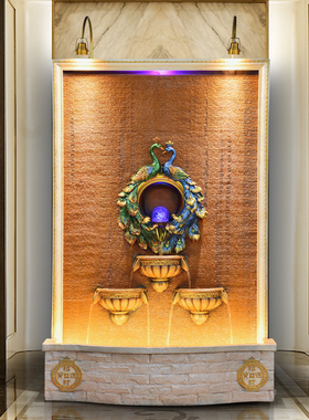 大型水幕墙假山流水屏风落地喷泉摆件店铺招财办公室酒店客厅装饰