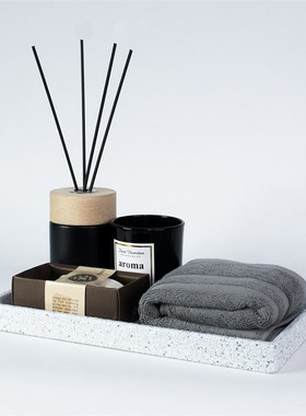 简约卫生间浴室软装饰品陈列组合香薰毛巾托盘套装样板房公寓摆件