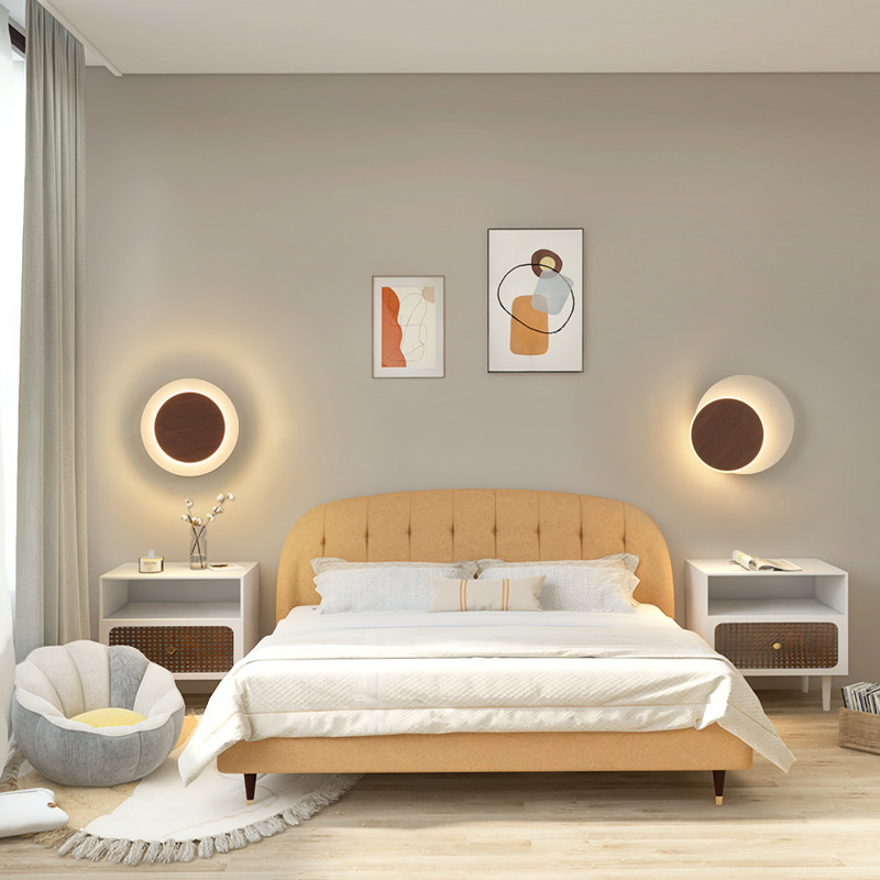 新月壁灯极简木纹灯具吧台餐厅后现代简约创意卧室床头月亮小壁道