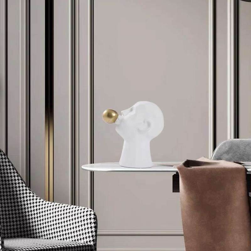 现代简约吹泡泡男孩人物摆件创意艺术样板间酒柜书柜家居软装饰品