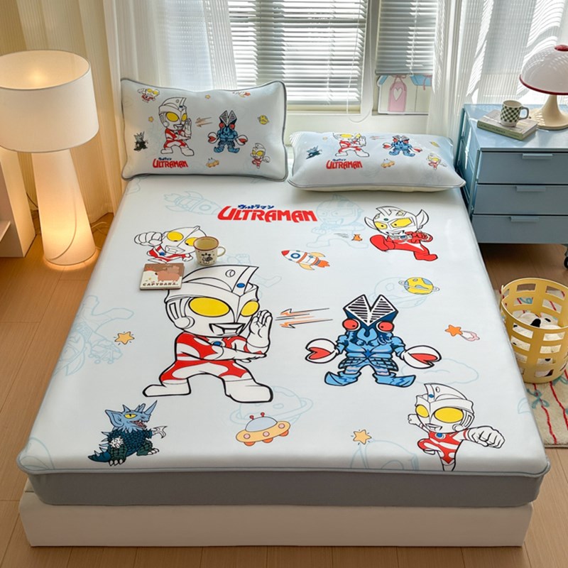 男孩奥特曼儿童冰丝凉席学生宿舍单人可水洗空调软席子卡通床笠款