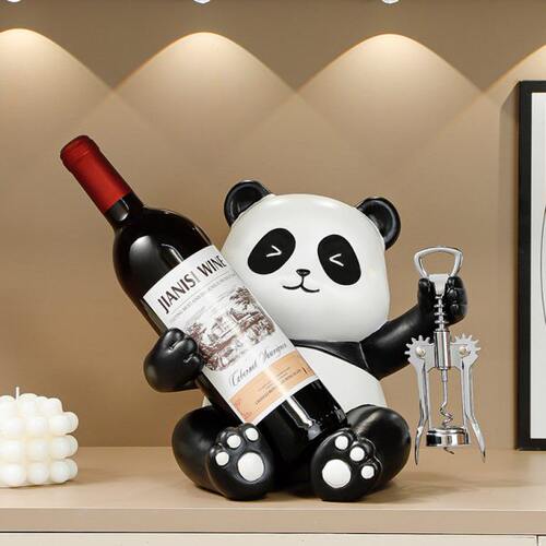 【开酒器】熊猫红酒架斜放摆件酒柜餐边柜书架装饰酒托杯架乔迁礼
