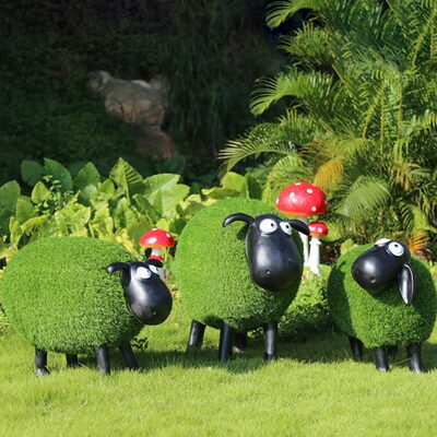 庭院花园布置草坪景观装饰动物草皮植绒卡通羊摆件创意幼儿园装饰