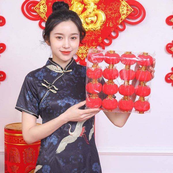 迷你装饰品植绒小灯笼挂饰乔迁之喜新年搬家结婚大红布置树上挂件