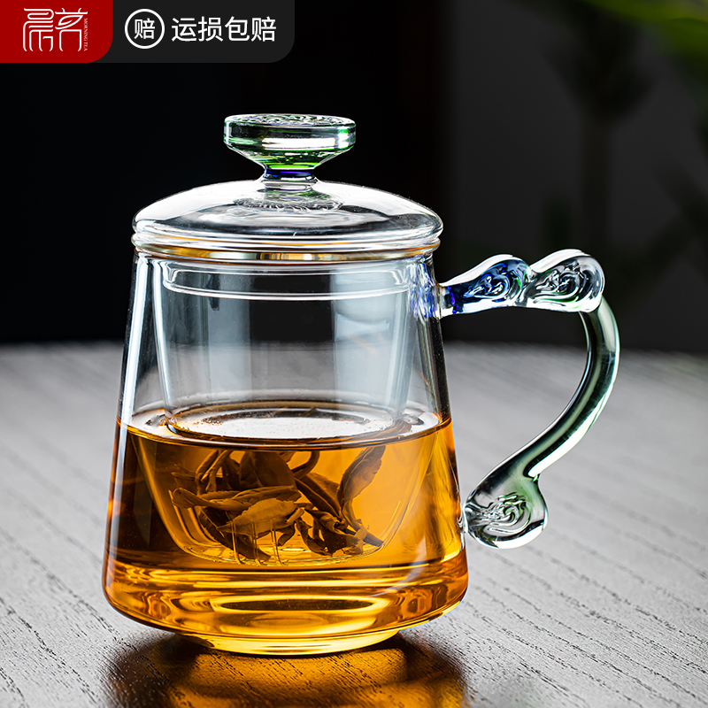 办公室泡茶杯茶水分离女士专v用2024新款玻璃耐热带把过滤水杯家